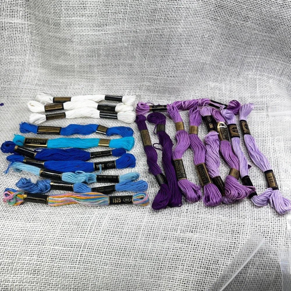 19 Vintage Embroidery Floss Skeins J & P Coats Star DMC Blue‎ Purple White Lot